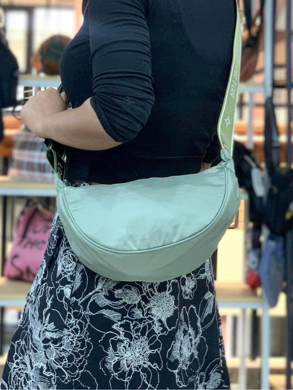 Free people movement Light Sage Crescent Crossbody Bag with Branded Strap